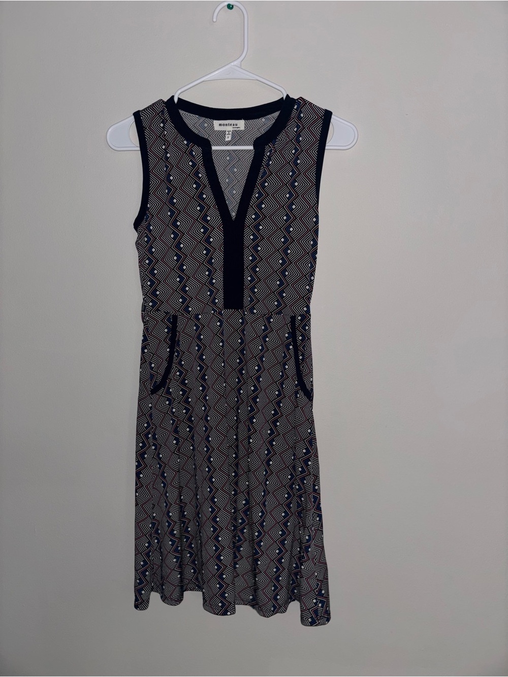 Market & Spruce Navy and Cream Sleeveless Midi Dress with Geometric Print